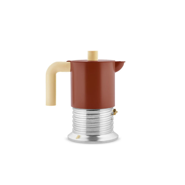 Alessi Vite 3 cup induction moka pot in brown, with screw-shaped aluminium base