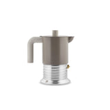 Alessi Vite 3 cup induction moka pot in warm grey, with screw-shaped aluminium base
