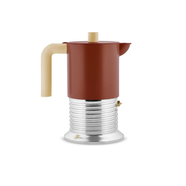Alessi Vite 6 cup induction moka pot in brown, with screw-shaped aluminium base