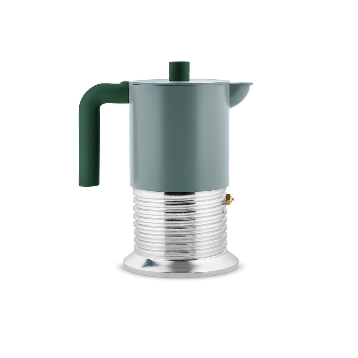 Alessi Vite 6 cup induction moka pot in sage green, with screw-shaped aluminium base