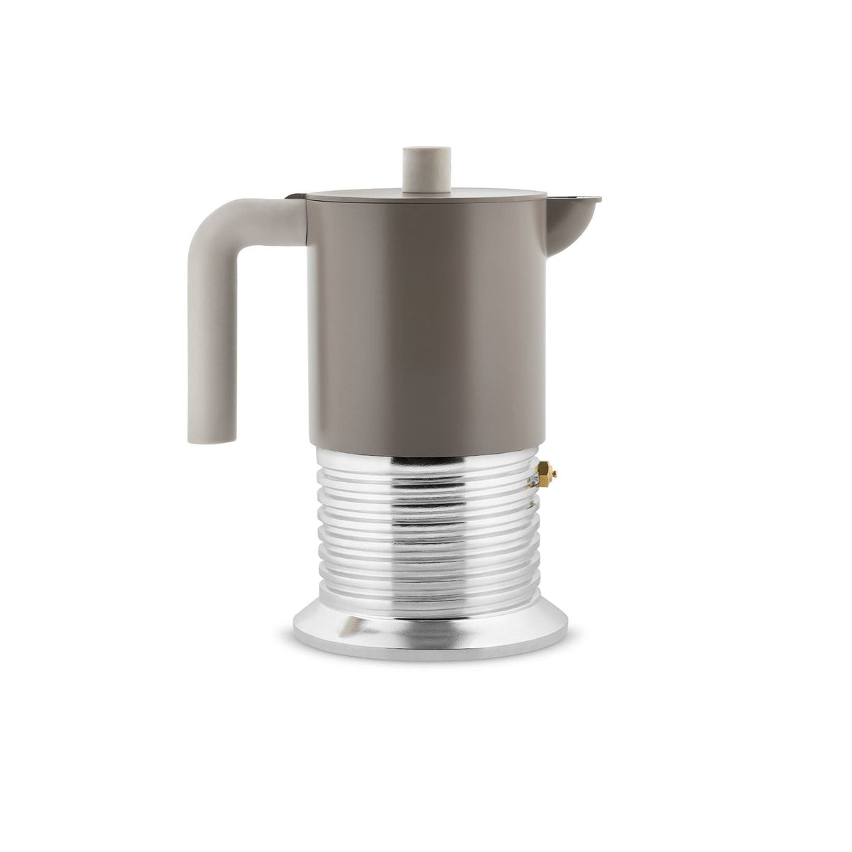 Alessi Vite 6 cup induction moka pot in warm grey, with screw-shaped aluminium base