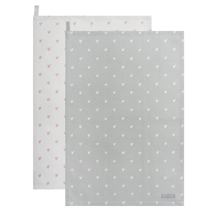 Sophie Allport Hearts Pink & Grey Tea Towel (Set of 2)