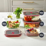 Black+Blum Glass Food Containers Set Of 3 Small - Grey / Red