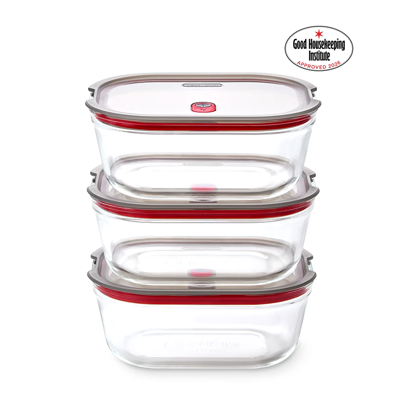 Black+Blum Glass Food Containers Set Of 3 Large - Grey / Red