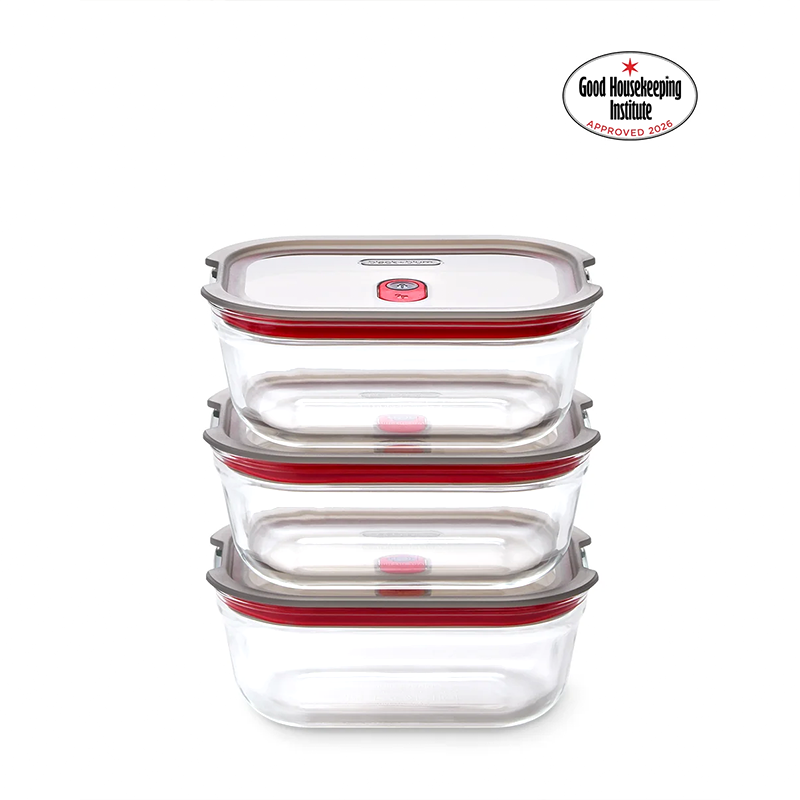 Black+Blum Glass Food Containers Set Of 3 Small - Grey / Red