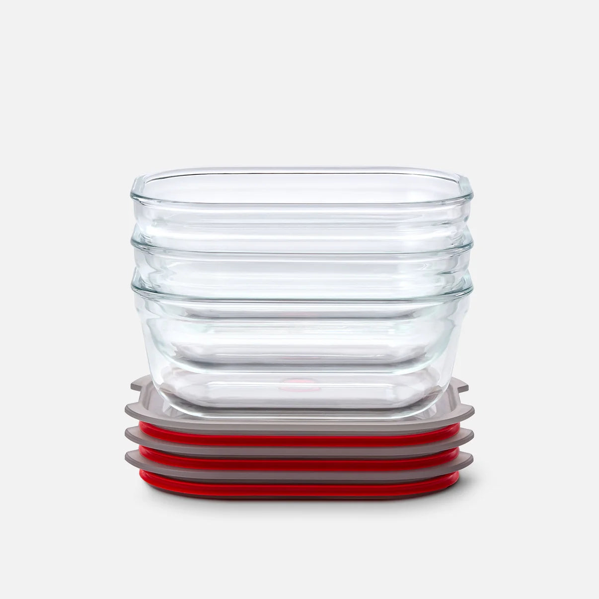 Black+Blum Glass Food Containers Set Of 3 Medium - Grey / Red
