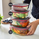 Black+Blum Glass Food Containers Set Of 4 - Grey / Red