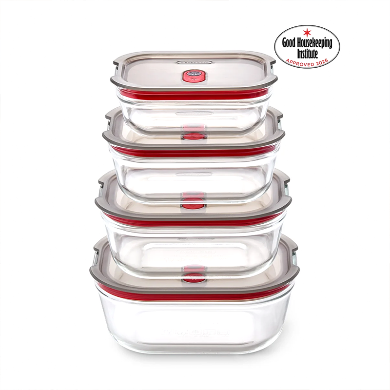Black+Blum Glass Food Containers Set Of 4 - Grey / Red
