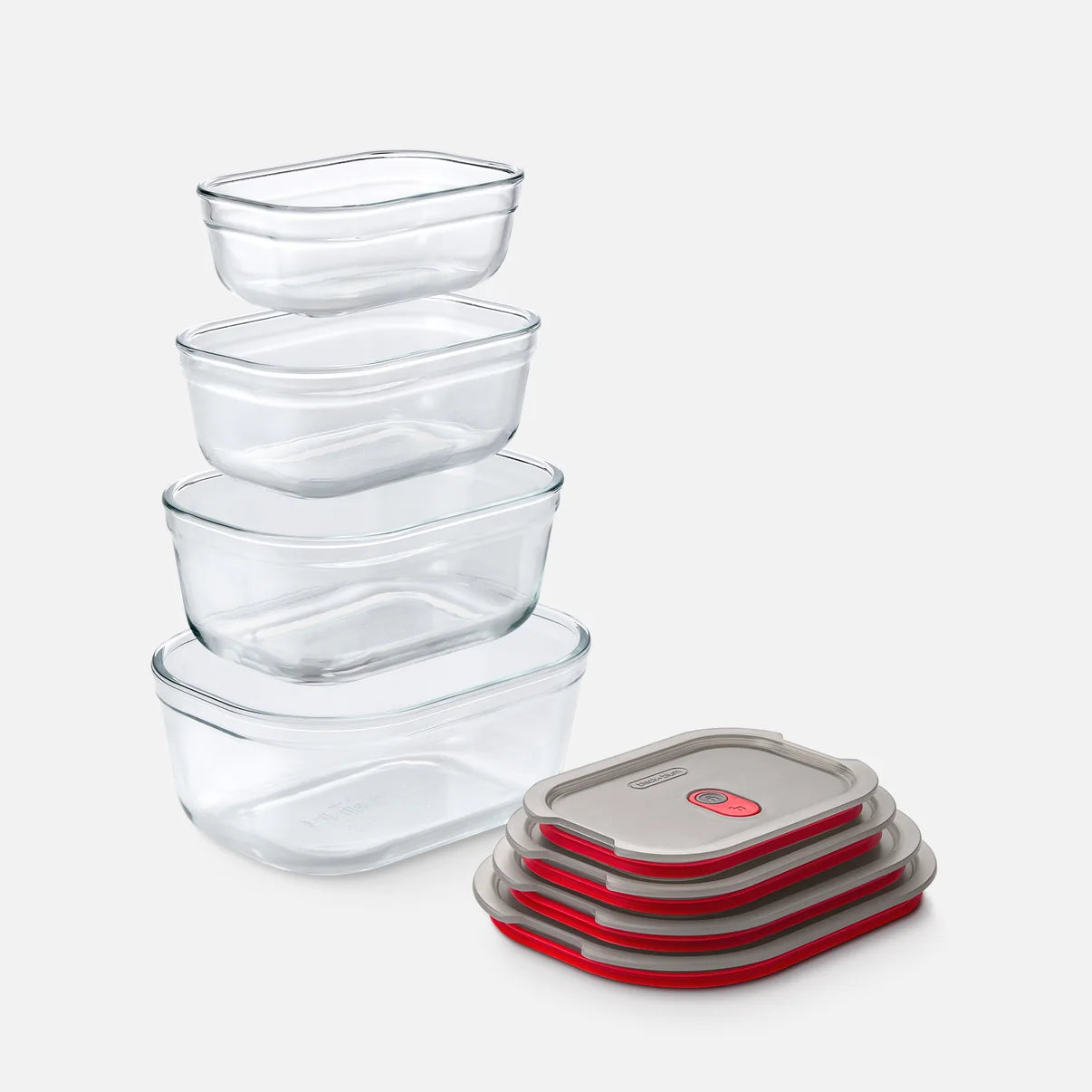 Black+Blum Glass Food Containers Set Of 4 - Grey / Red