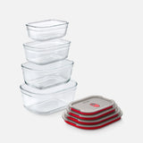 Black+Blum Glass Food Containers Set Of 4 - Grey / Red