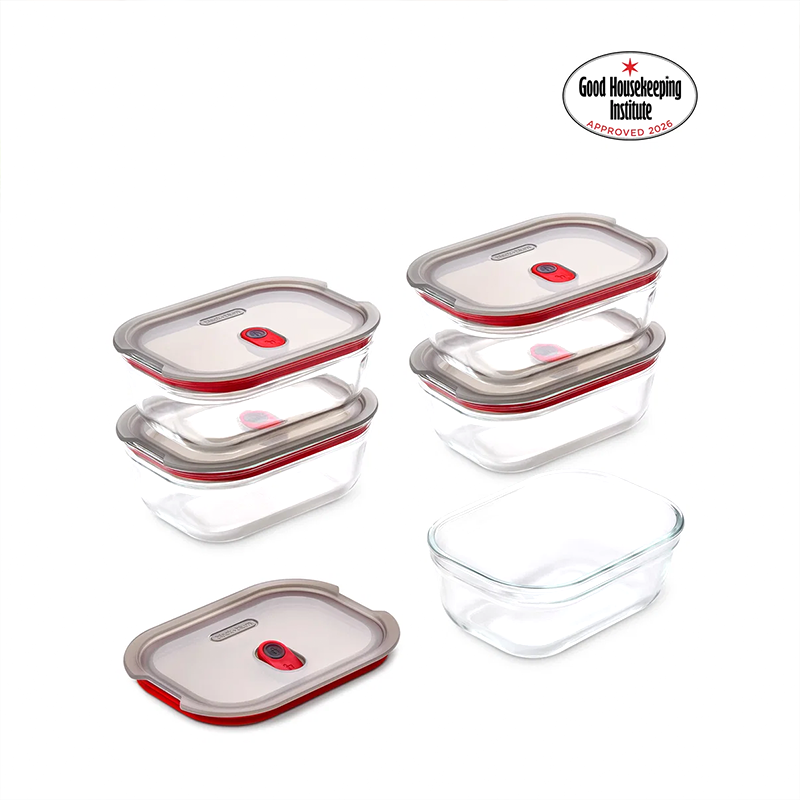 Black+Blum Glass Food Containers Set Of 5 Small - Grey / Red