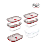 Black+Blum Glass Food Containers Set Of 5 Small - Grey / Red
