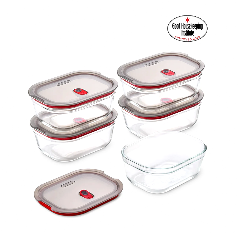 Black+Blum Glass Food Containers Set Of 5 Medium - Grey / Red