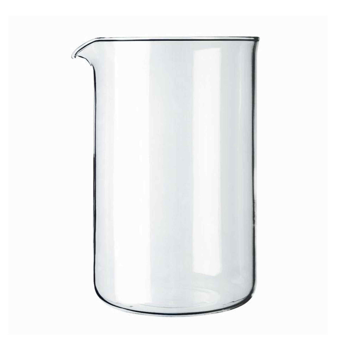 Bodum 1512-10 clear glass spare beaker with pouring spout, 12 cup 1.5 litre, on a white background