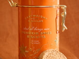 Pumpkin spice biscuits in orange gift tin