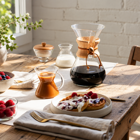 Chemex CM-6A 6 Cup coffee maker on a breakfast table