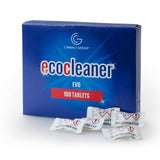 Box of ecocleaner EVO tablets with individual packets on a white background