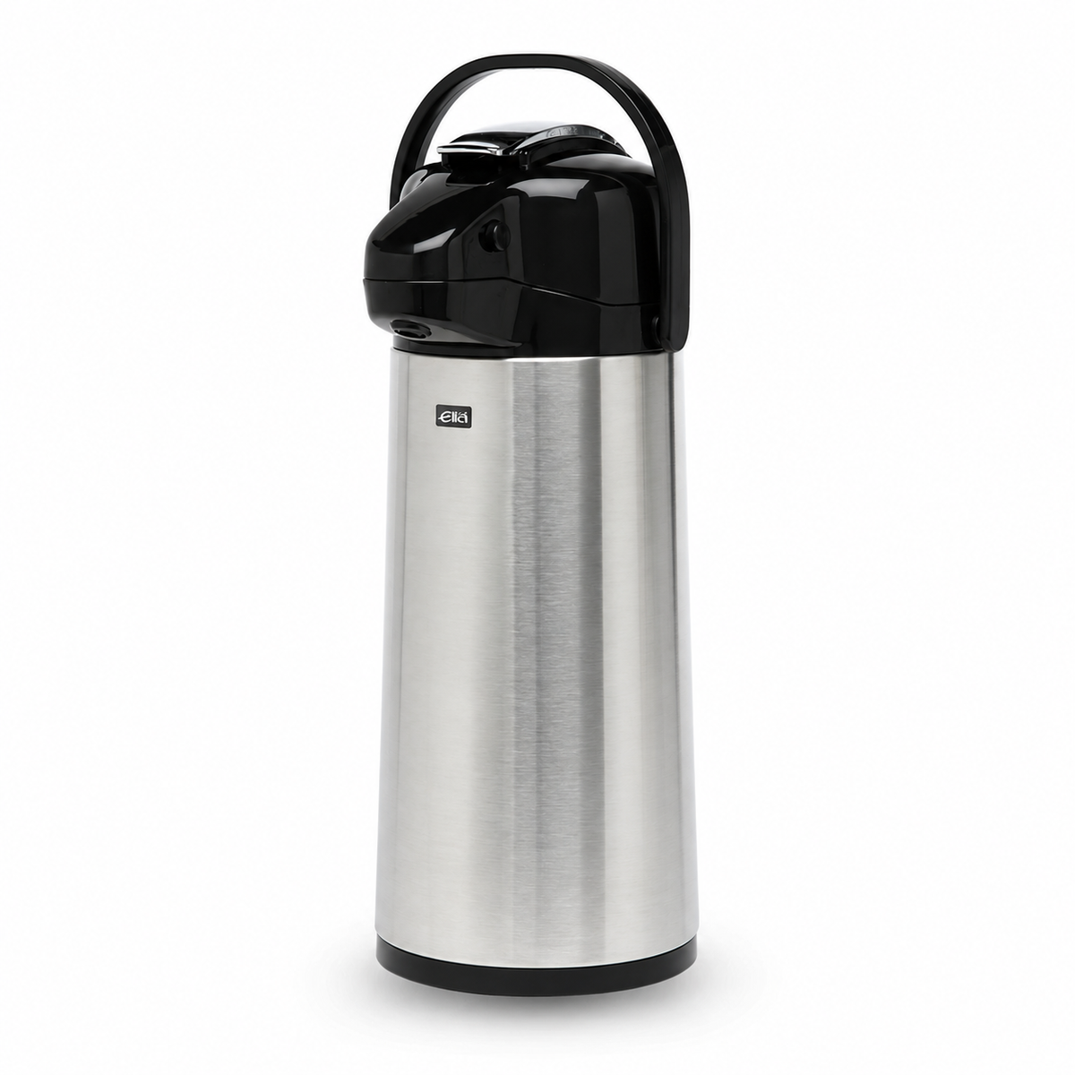 Elia BGL-1900S 1.9L stainless steel lever airpot with black lid and carrying handle on a white background