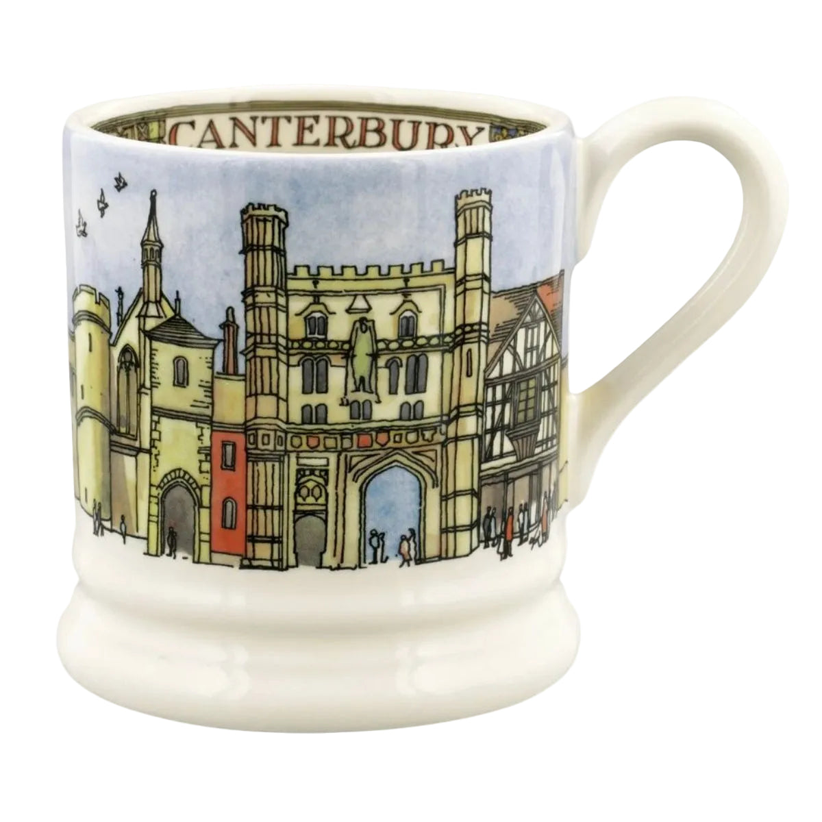 Emma Bridgewater Canterbury 1/2 Pint Mug – front view with Canterbury cathedral and city buildings