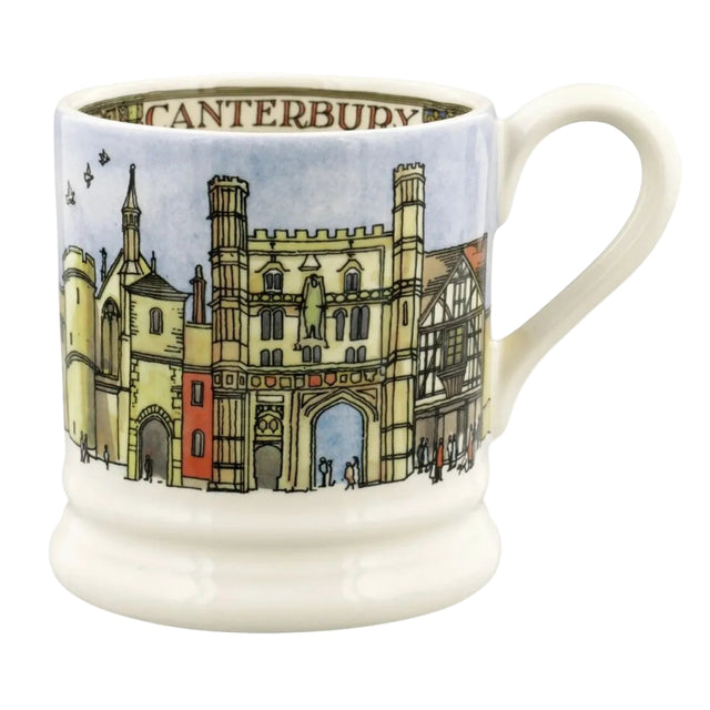 Emma Bridgewater Canterbury 1/2 Pint Mug – front view with Canterbury cathedral and city buildings