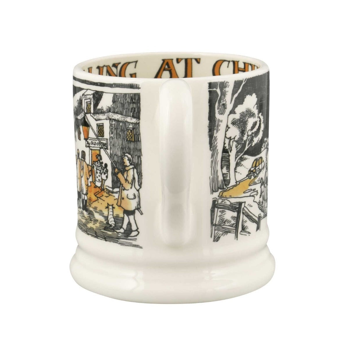 Emma Bridgewater Christmas Carolling 1/2 Pint Mug – handle detail and wraparound Christmas illustration