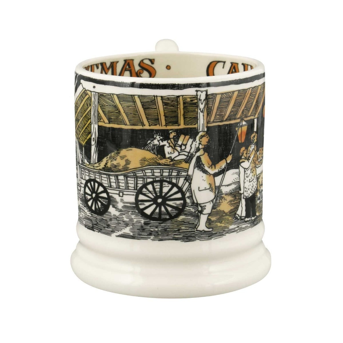 Emma Bridgewater Christmas Carolling 1/2 Pint Mug – side view showing the cart and carol singers
