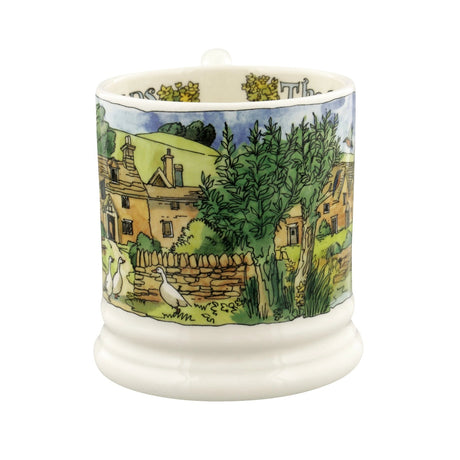 Emma Bridgewater Landscapes of Dreams Cotswolds 1/2 Pint Mug – side view of the village illustration