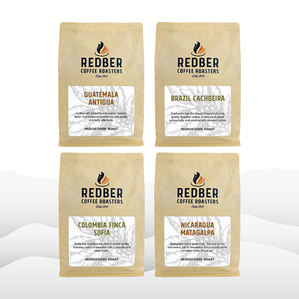 Filter Coffee Taster Pack featuring four coffees from Colombia, Nicaragua, Brazil and Guatemala