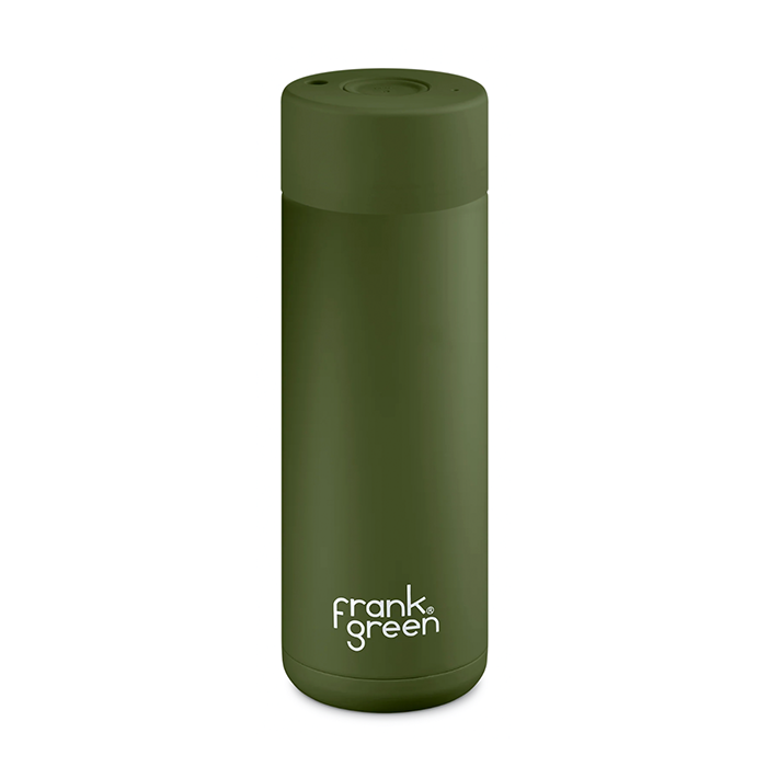 Frank Green 20oz/595ml Ceramic Reusable Bottle with Button Lid - Khaki