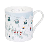 Sophie Allport Skiing On the Piste large 425ml mug with skiers, snowboarders and gondola lifts