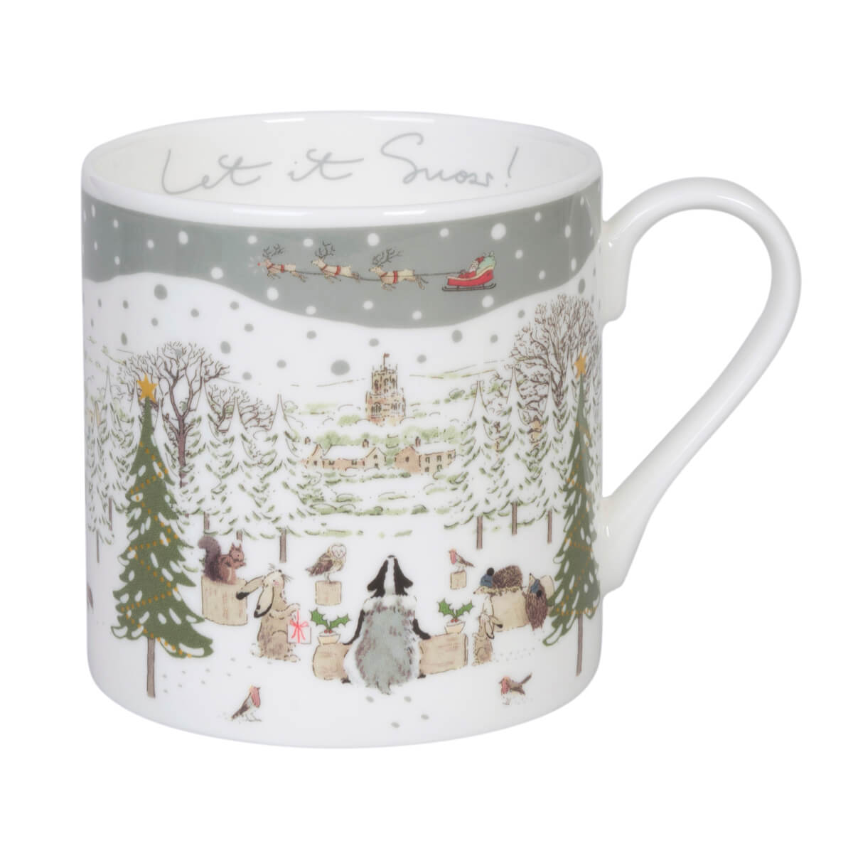 Sophie Allport Festive Forest Let It Snow large 425ml mug with woodland animals, snowy trees and Father Christmas