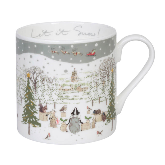 Sophie Allport Festive Forest Let It Snow large 425ml mug with woodland animals, snowy trees and Father Christmas