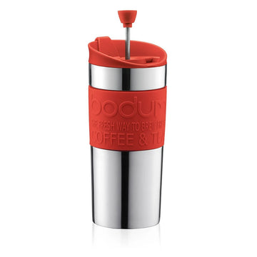 Bodum Stainless Steel Travel Mug Press 0.35L with Spare Lid - Red