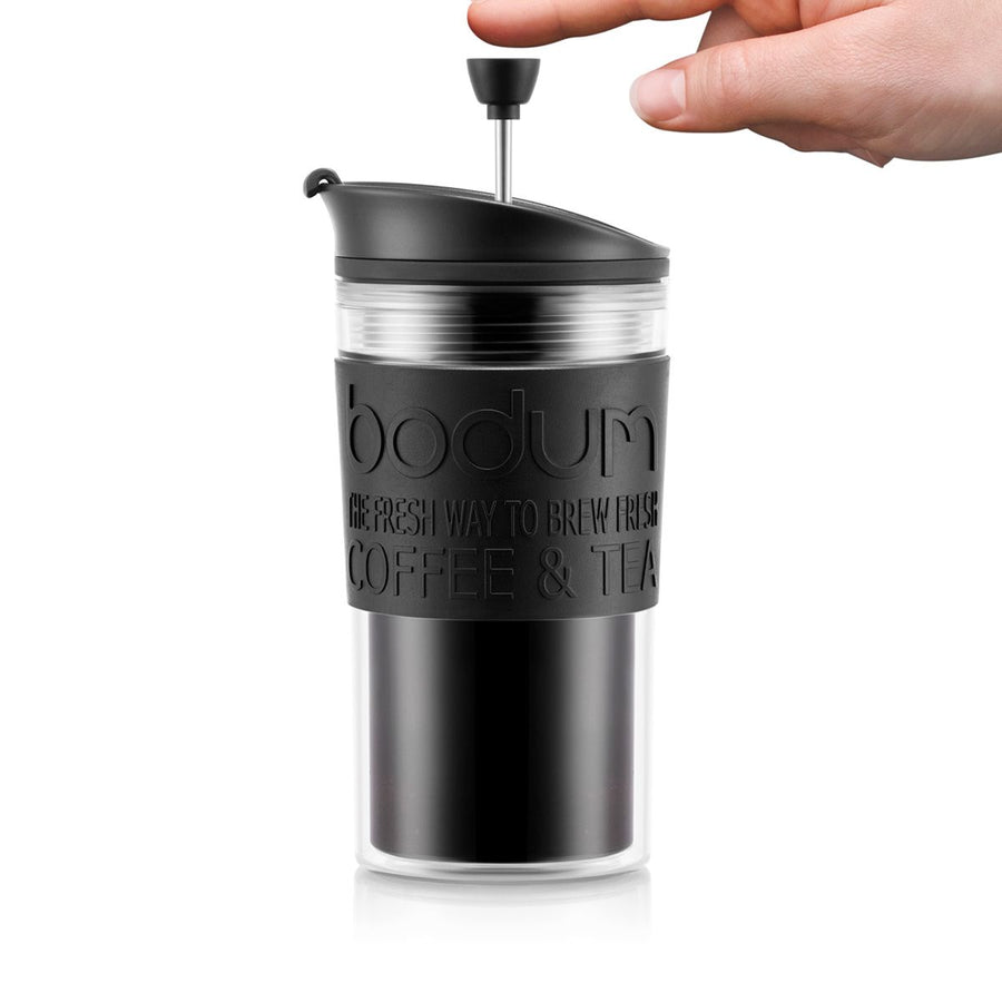 Bodum Plastic Travel Mug Cafetiere Press 0.35L with Spare Lid K11102-01 - Black