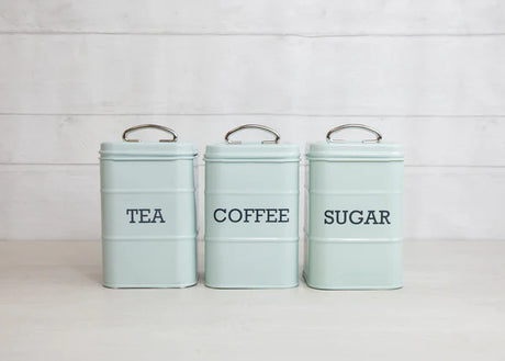 KitchenCraft Living Nostalgia Tea, Coffee and Sugar Canisters in Gift Box, Steel - Vintage Blue Redber Coffee Roasters
