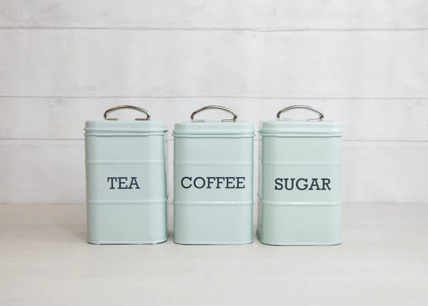 KitchenCraft Living Nostalgia Tea, Coffee and Sugar Canisters in Gift Box, Steel - Vintage Blue Redber Coffee Roasters