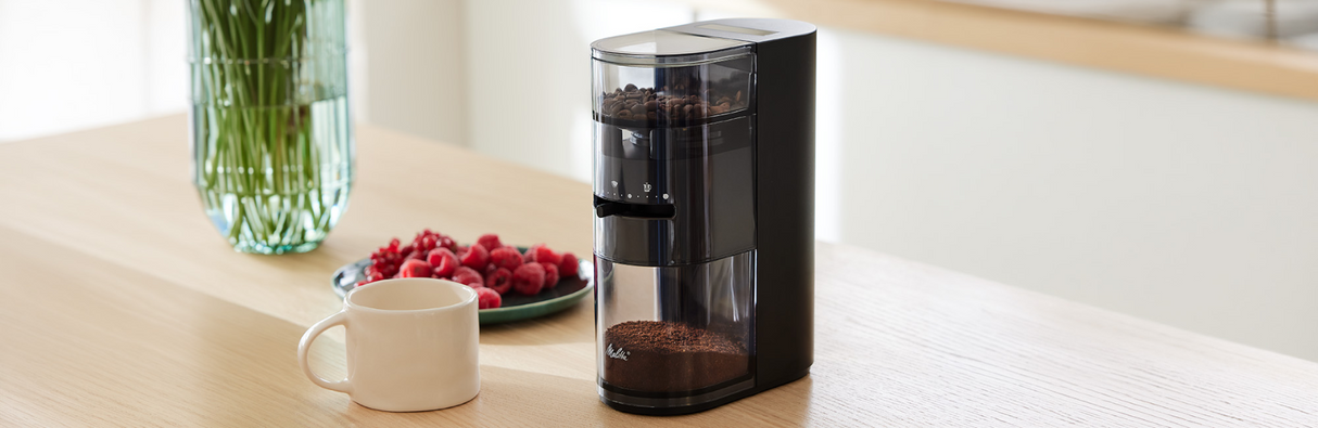 Melitta Linea coffee grinder in a modern kitchen