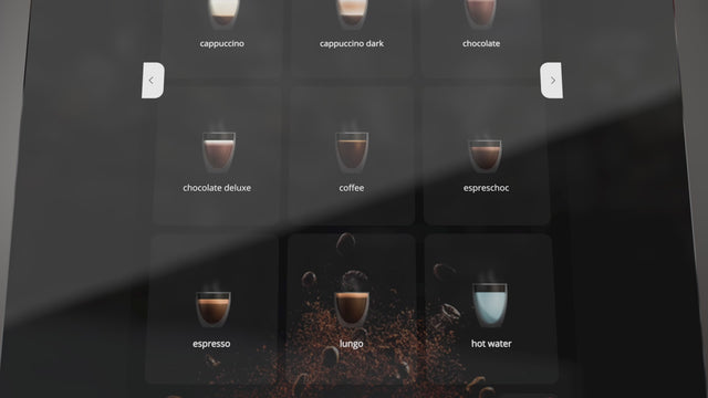 Bravilor Esprecious 22 Bean-to-Cup Coffee Machine – modern design with user-friendly touchscreen, dual canisters for coffee beans and instant ingredients, automatic rinsing program, and capacity for up to 220 cups per day. Perfect for large-scale environments.