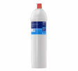 White cylindrical filter with blue label on a white background