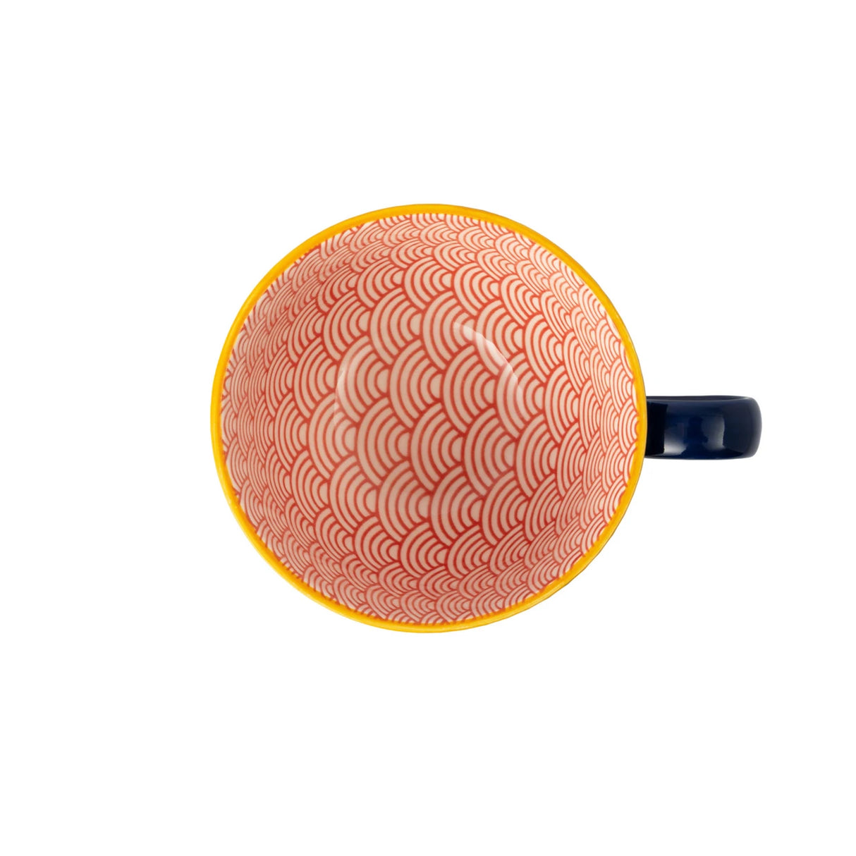Mug with a pink and yellow pattern on a white background