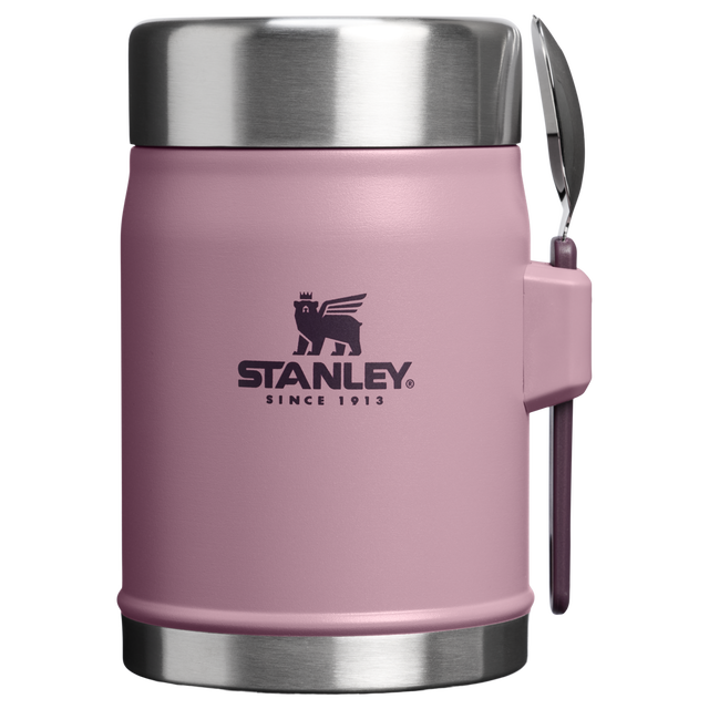 Stanley Legendary 0.4L food jar in Purple Smoke with steel spork stored at the side