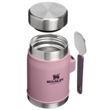 Stanley Purple Smoke food jar with lid removed, showing its wide opening and spork