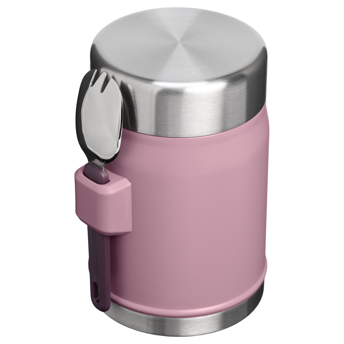 Rear view of the Stanley Purple Smoke food jar and integrated spork holder