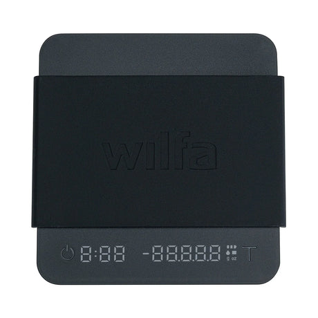 Black digital kitchen scale with 'Wilfa' branding on a white background