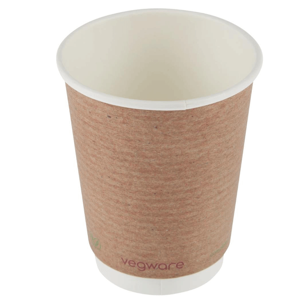 Vegware, Vegware Compostable Coffee Cups Double Wall 340ml / 12oz (Pack of 500), Redber Coffee