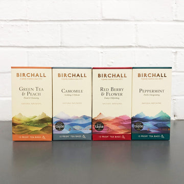 Birchall, Birchall Plant-Based Prism Tea Bags 4x 15pcs Bundle - Green Tea, Camomile, Peppermint and Red Berry & Flower, Redber Coffee