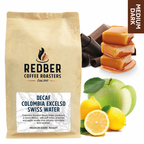 Redber, DECAF COLOMBIA EXCELSO SWISS WATER - Medium-Dark Roast, Redber Coffee