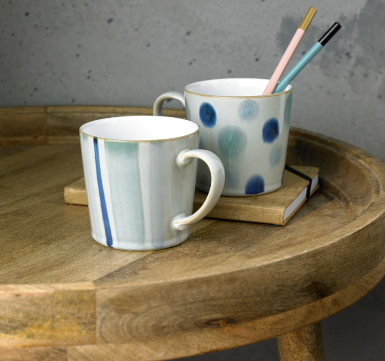 Denby, Denby Blue Stripe Painted Large Mug, Redber Coffee