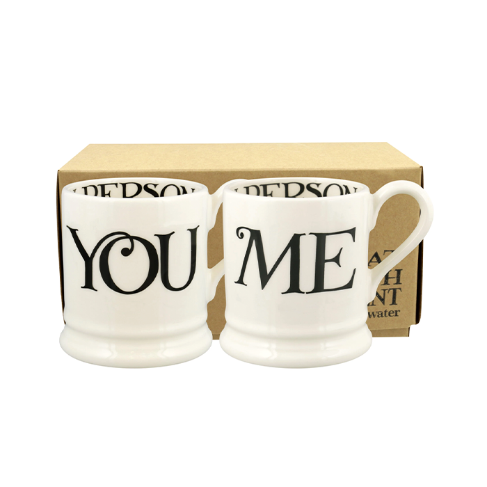 Emma Bridgewater, Emma Bridgewater Black Toast You & Me Set Of 2 Mugs - 1/2 Pint, Redber Coffee