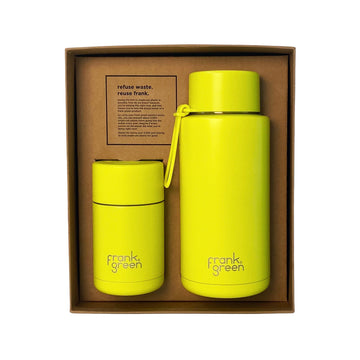 Frank Green, Frank Green My Eco Ceramic Cup Gift Set - Neon Yellow, Redber Coffee